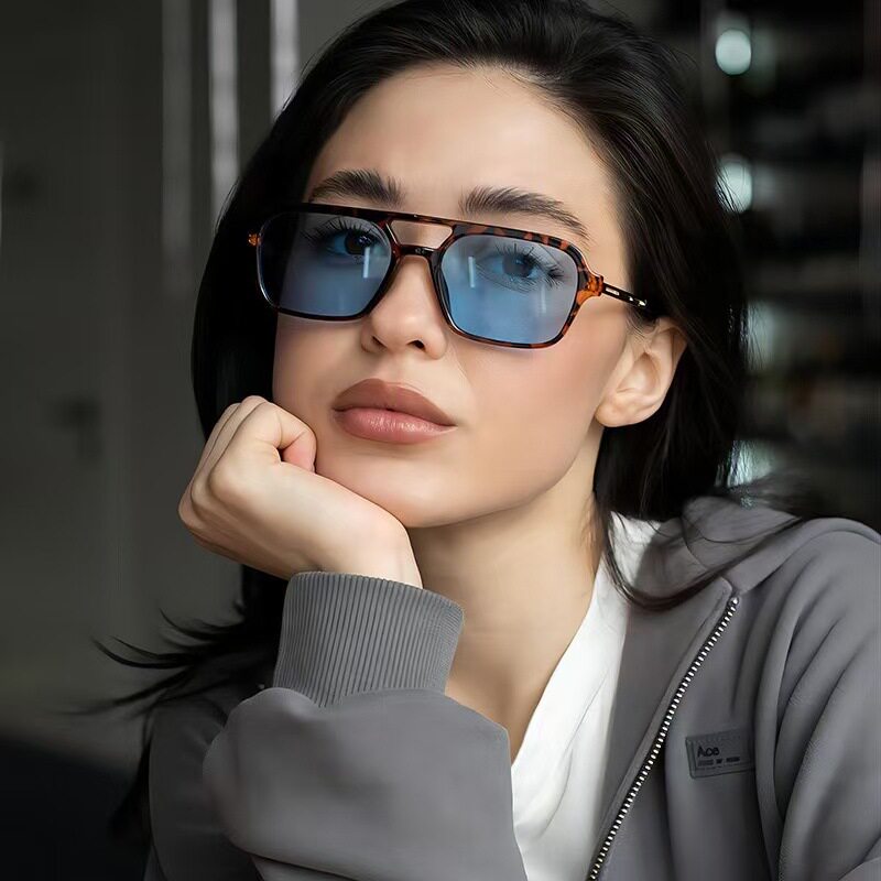 金属脚墨镜女复古文艺港风飞行员眼镜新款双梁方框太阳镜欧美潮流