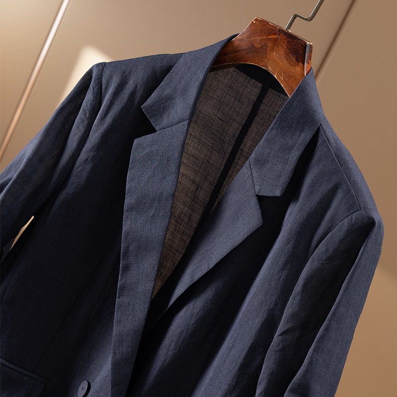 LL清凉利落通勤 法柜欧标苎麻复古七分袖西装外套春天家女39B6 特