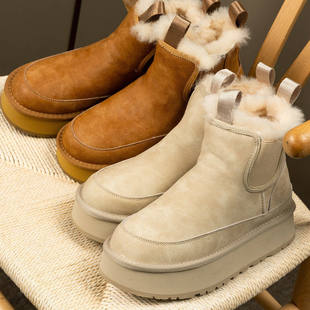 增高 法G牛皮加厚羊毛厚底切尔西雪地靴女67I6 秒 ￥419