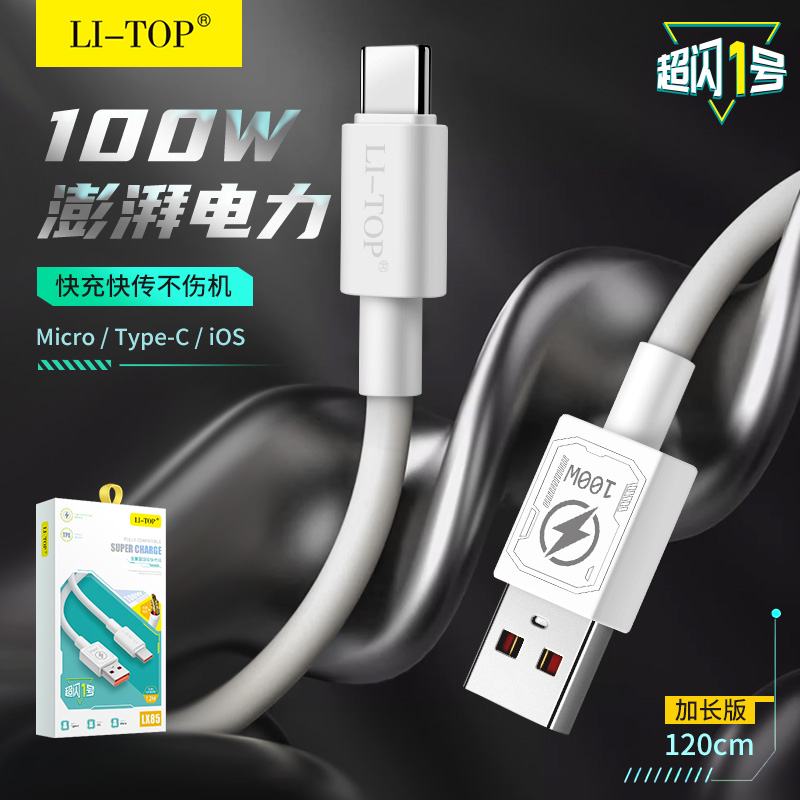 力拓1.2m单头100WType-C快充电线