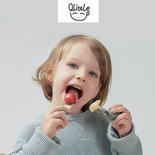 英国Qlittle宝宝硅胶316不锈钢短柄叉勺套装 儿童练习餐具8个月