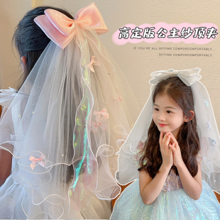儿童头纱发夹冰雪女王爱莎公主头饰女孩生日蝴蝶结皇冠披纱库洛米
