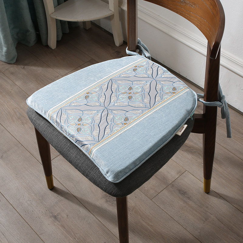 欧式餐桌椅垫坐垫子布艺刺绣新中式四季通用防滑绑带马蹄形可拆洗