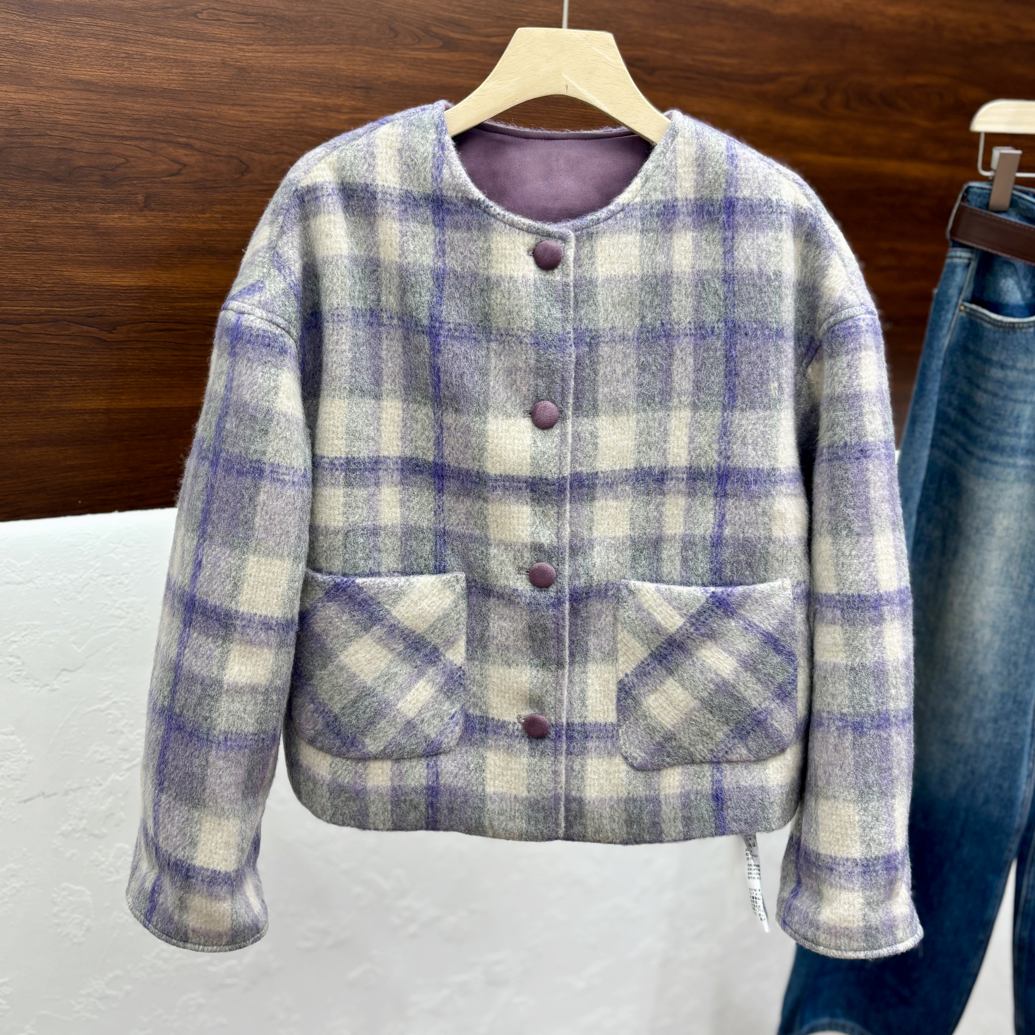 2025冬新款韩版宽松格子百搭加厚保暖白鸭绒羽绒服女短款外套5631