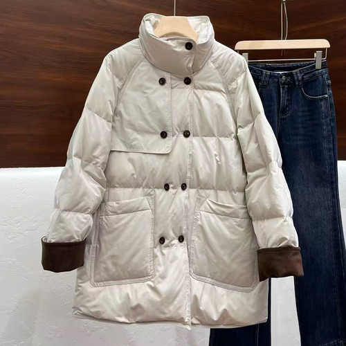 25059冬季高级感立领双排扣中长款羽绒服女加厚保暖95白鸭绒外套