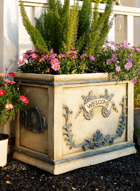 创意北欧风水泥色花盆大方形家用室内外盆景栽灰色大花盆摆件装饰