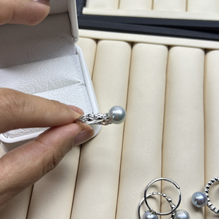 真多麻海水精致轻奢菱格锆石珍珠戒指开口指环小众设计感简约百搭