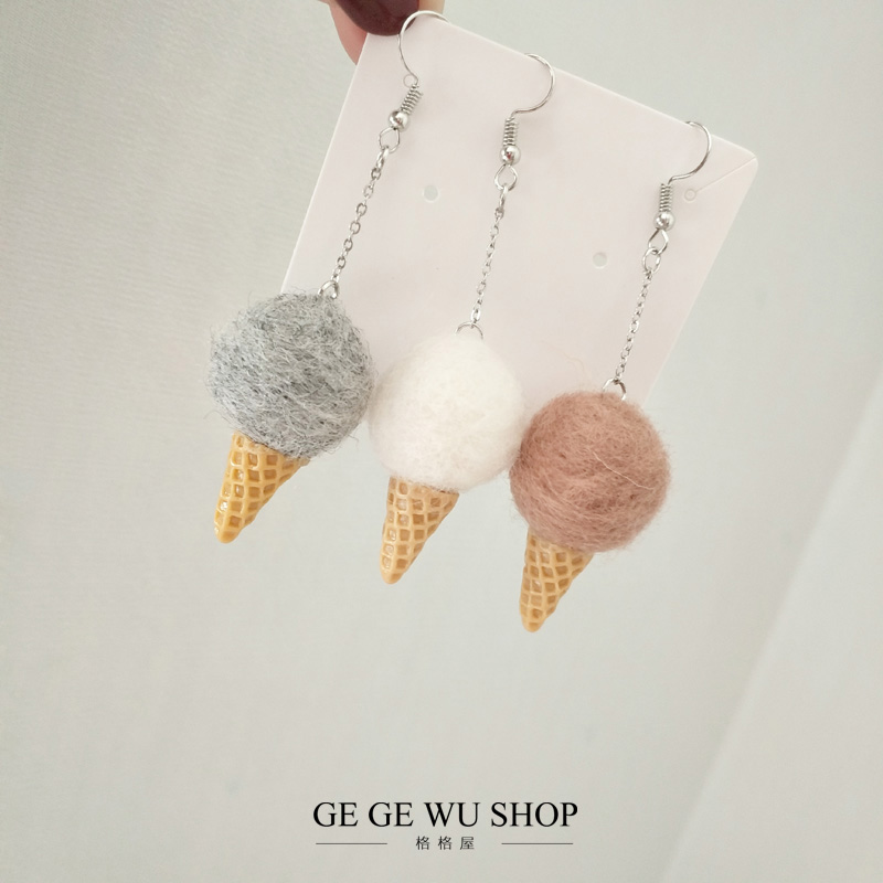 手作羊毛毡冰淇淋耳环