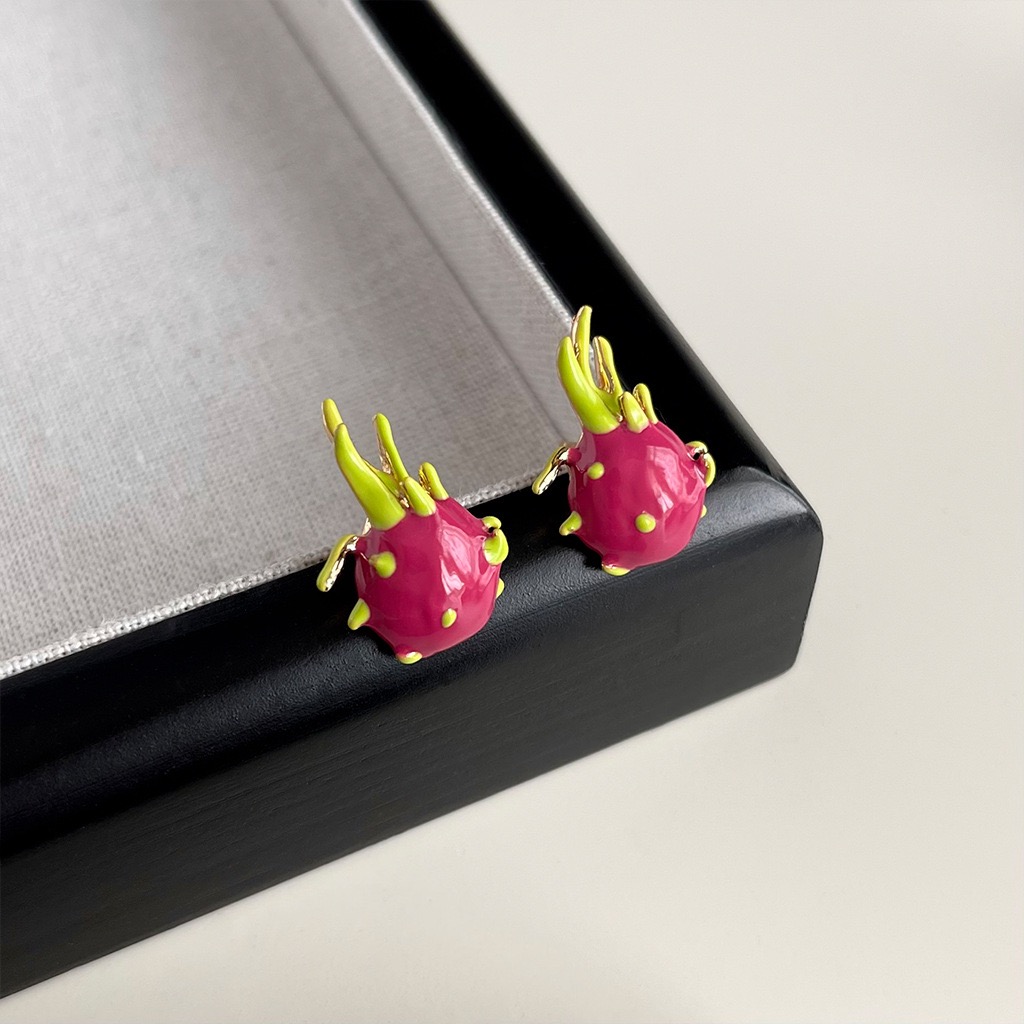 S925银针个性滴油火龙果耳钉