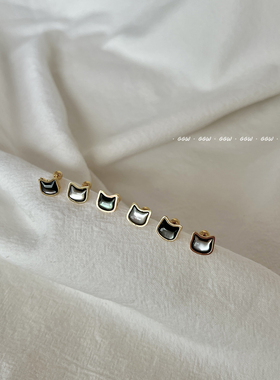 GGW 天然贝壳黑蝶贝猫咪钛钢耳钉母贝螺丝拧球耳骨钉睡觉免摘耳环