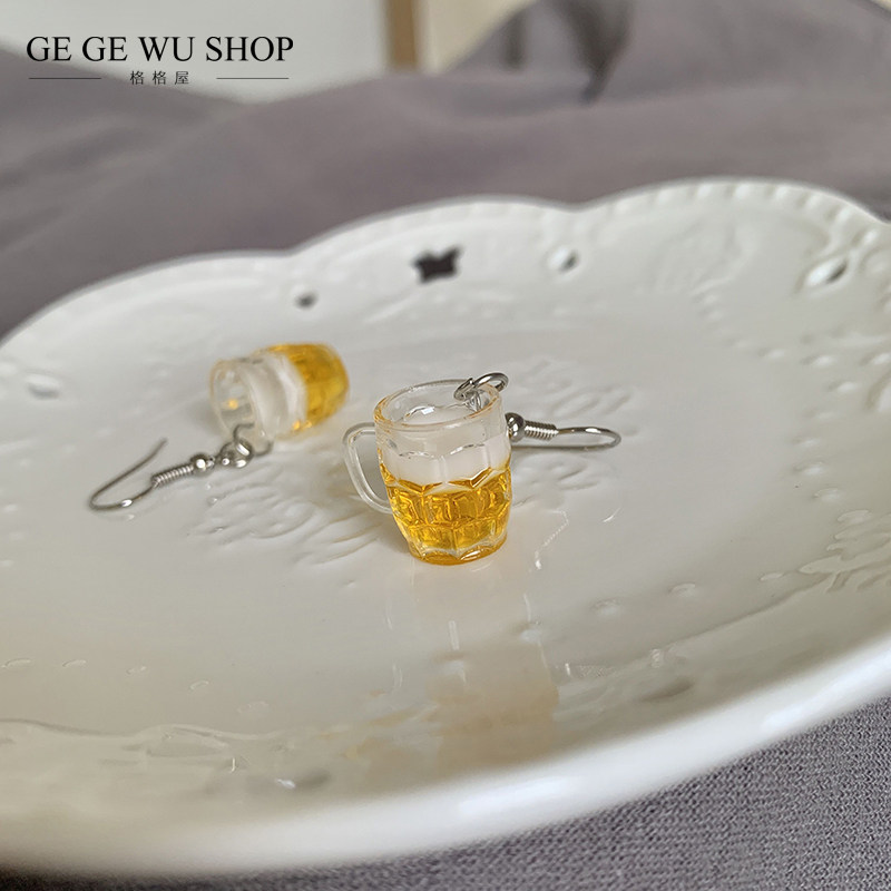 GGW手作 个性仿真迷你啤酒杯耳环925纯银无耳洞耳夹创意趣味耳饰