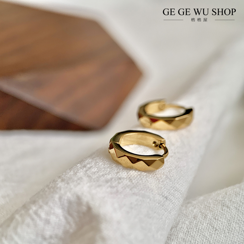 菱形切面钛钢耳圈易扣耳扣耳环