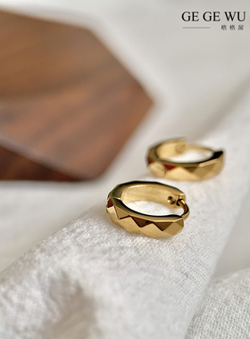 GGW手作 菱形切面钛钢耳圈316L超保色耳环精致易扣睡觉免摘耳扣