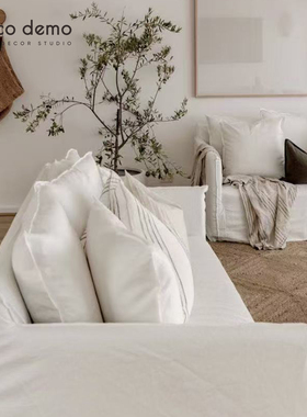 新款棉麻沙发套侘寂原木风全包可拆洗云素沙发巾一体式防尘罩定制