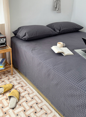 BO小格子床单 单件纯棉全棉水洗棉纯1.5床1.8宿舍1.2深灰色银灰浅