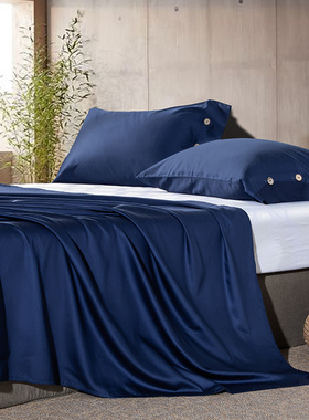 BB60s贡缎床单单件纯棉全棉双人1.8床单色纯色宝蓝文青藏蓝深蓝色