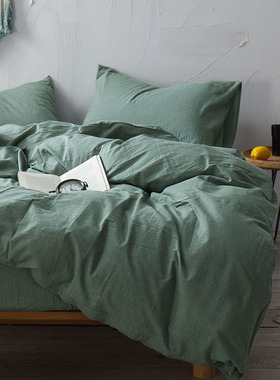 BO水洗棉纯棉全棉被套床单床笠4四件套简约床品浅绿草绿水绿色