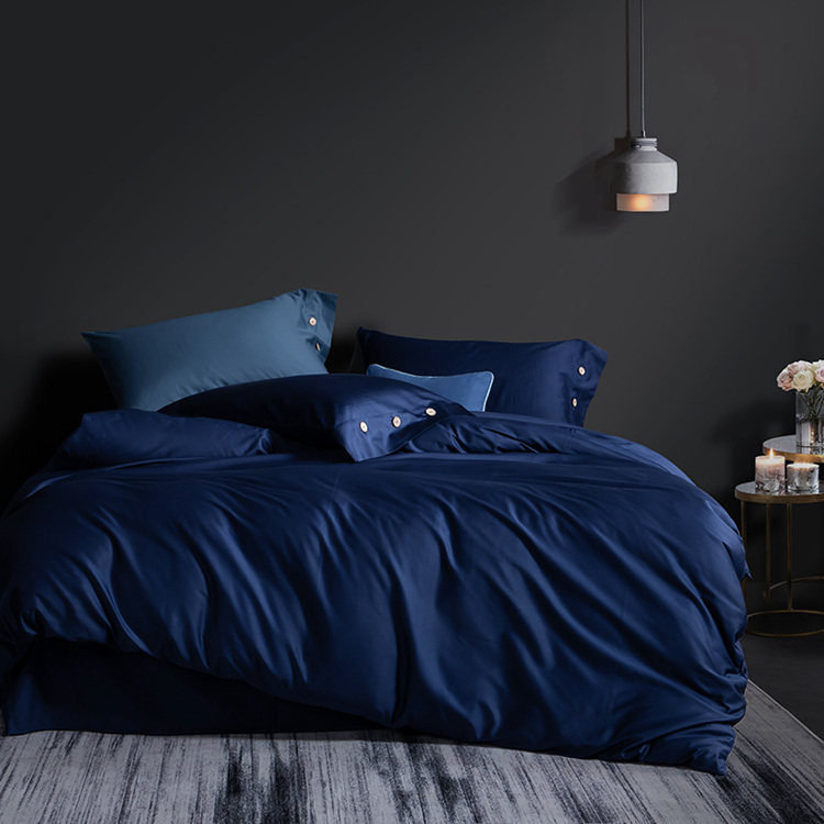 BB60S贡缎纯棉全棉床单4四件套纯色床品1.8m床藏蓝深蓝色藏青文青,床上用品,酒店床品套件,淘宝优惠券,粉丝福利购,淘宝优惠卷