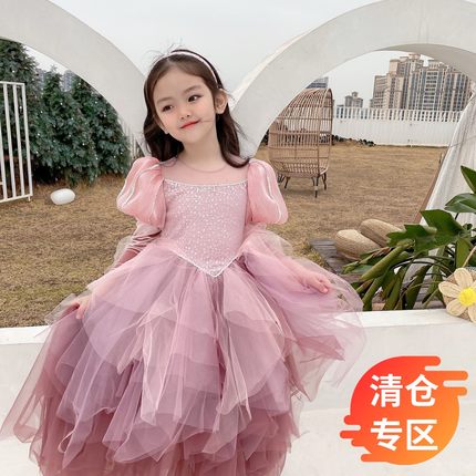 阿米童装春秋季女童连衣裙儿童节超仙礼服洋气小美人鱼长袖公主裙