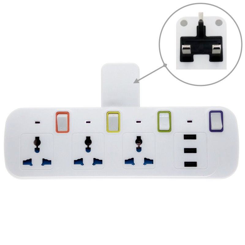 英标分开关三位万用转换插头3USB