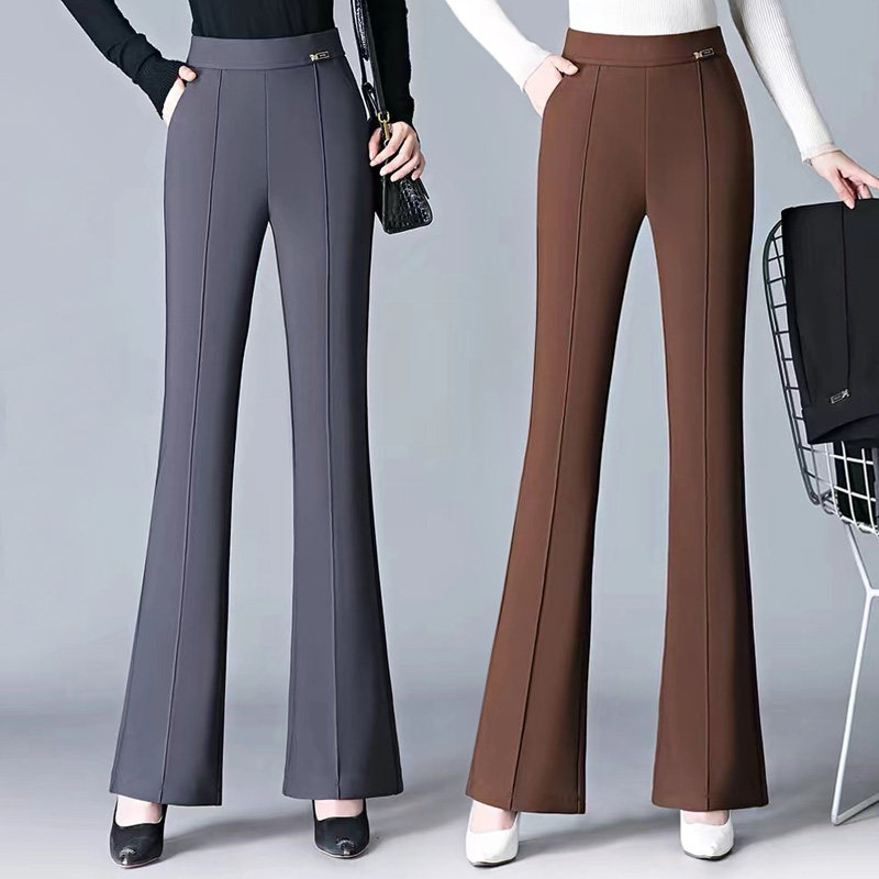 咖色喇叭裤女春秋中年女士高腰显瘦弹力休闲百搭垂感西装微喇长裤 - 衿贵品牌工厂店出品