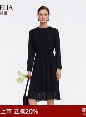 歌莉娅黑色连衣裙女2025新款早秋穿搭大方得体压褶裙子1ECC4K060