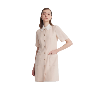 直降5折|歌莉娅连衣裙女夏季衬衫领气质粉色醋酸小个子裙子