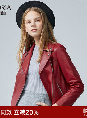 歌莉娅机车朋克女夹克秋季高级感绵羊皮翻领小香短外套189C6F010
