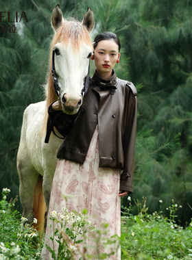 歌莉娅人造毛皮双排扣风衣女春季2026新款短款夹克外套1F1C6F560