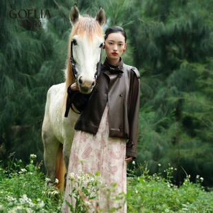 夹克外套1F1C6F560 短款 歌莉娅人造毛皮双排扣风衣女春季 2026新款