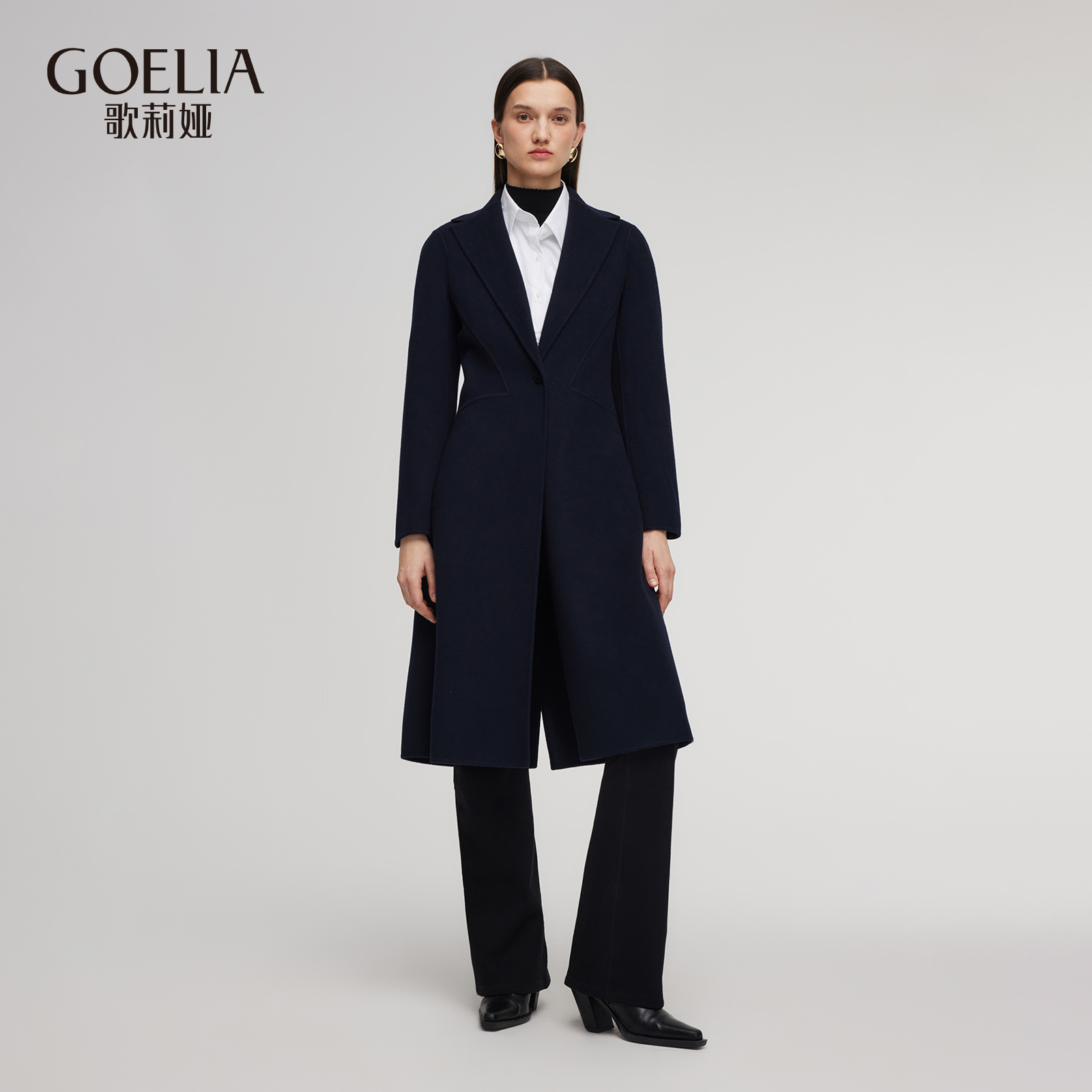 歌莉娅冬季全羊毛大衣长款外套女