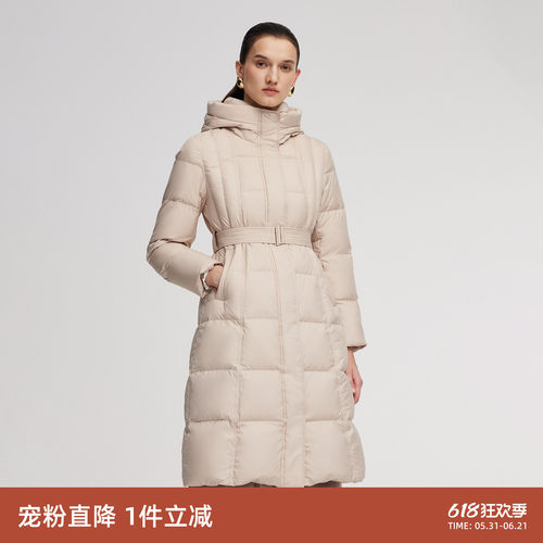 歌莉娅冬季95白鹅绒长款羽绒服女