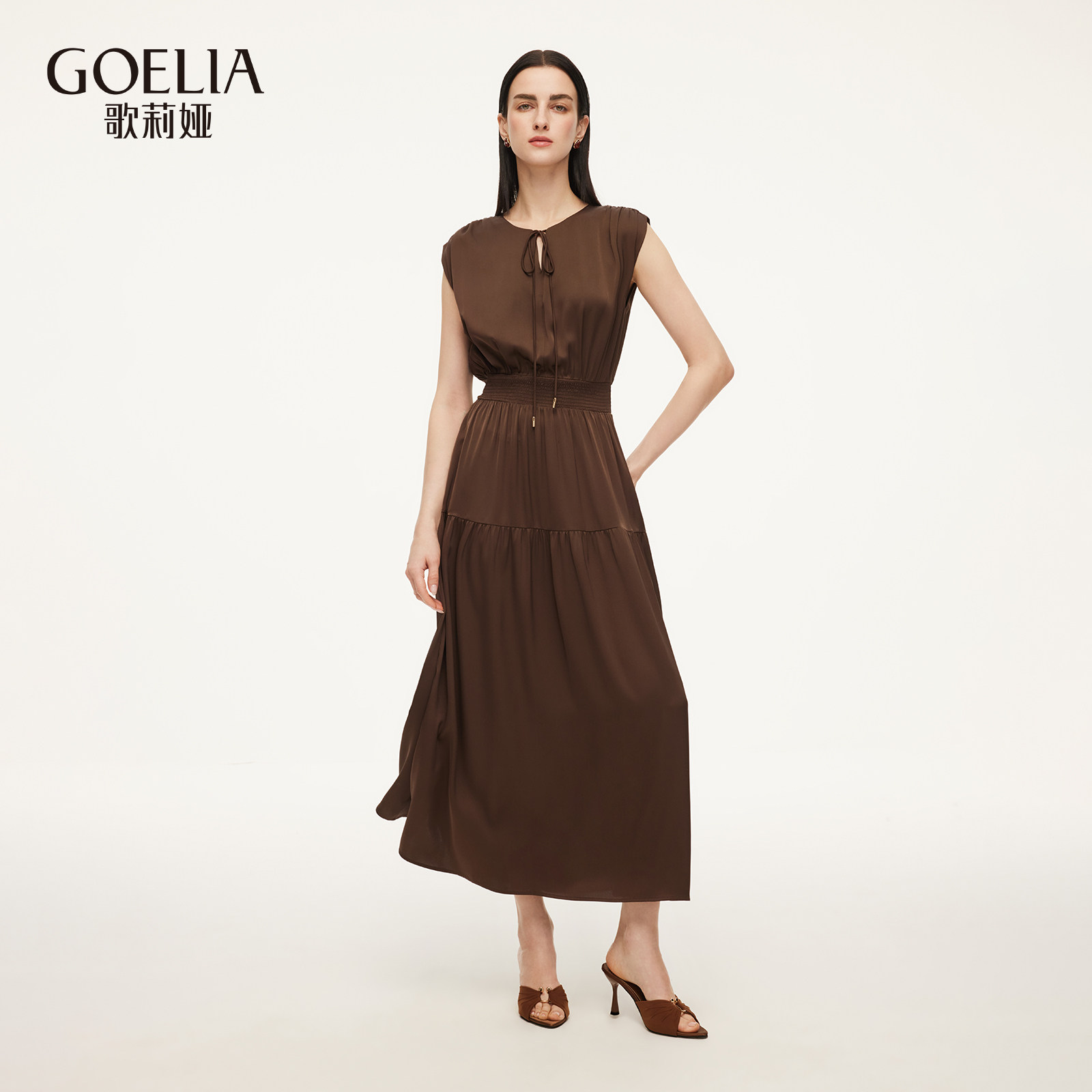 歌莉娅真丝连衣裙女夏季2026新款法式小资桑蚕丝掐腰裙1F4L4K0M0