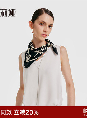 歌莉娅高级感14姆米真丝丝巾女夏季新款黑底印花挂脖式1B8L9A030