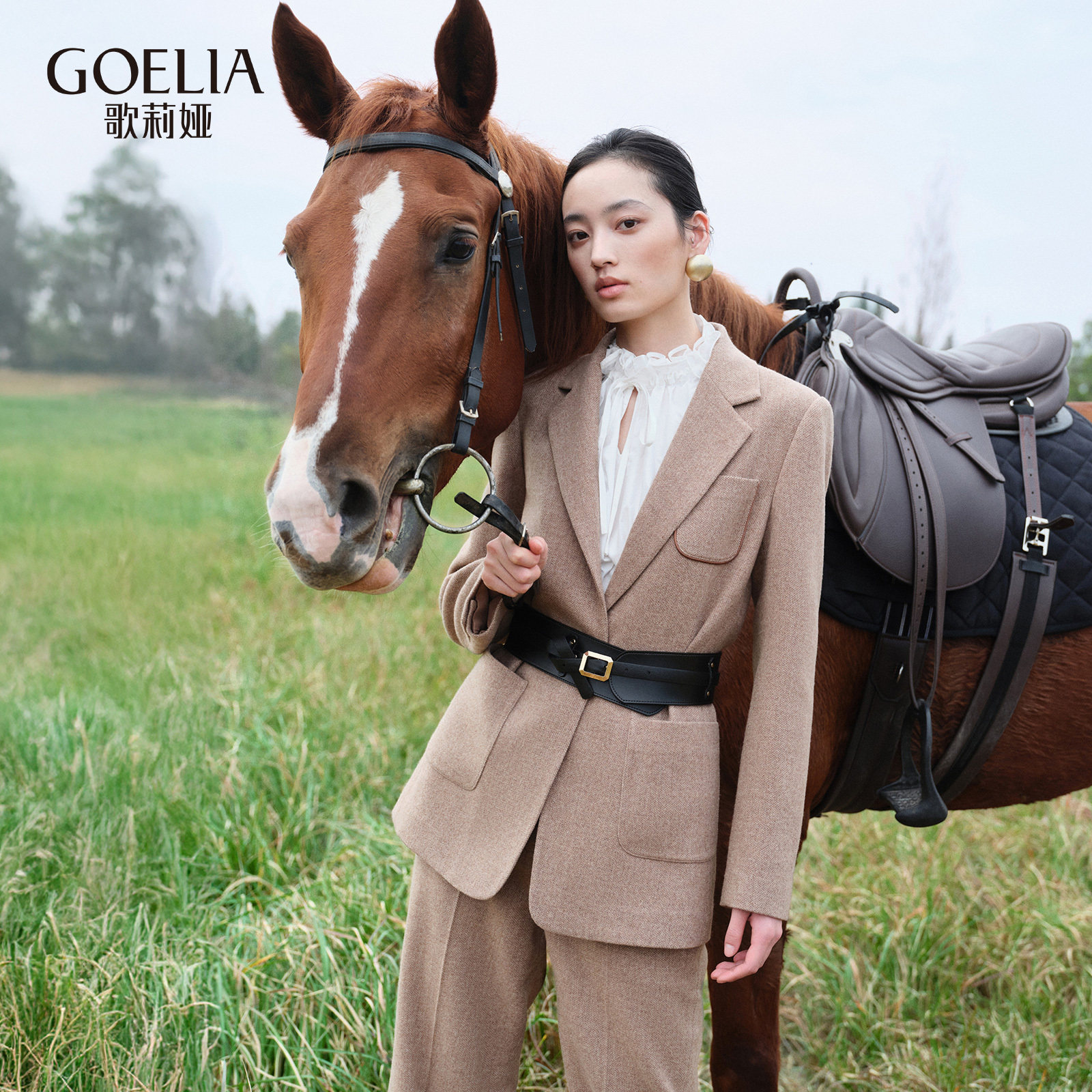 歌莉娅水洗羊毛羊绒西装外套女秋冬2025新款职业装穿搭1F1L6M110