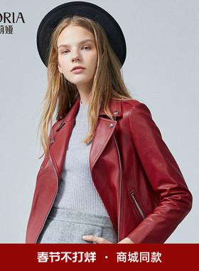 歌莉娅机车朋克女夹克秋季高级感绵羊皮翻领小香短外套189C6F010