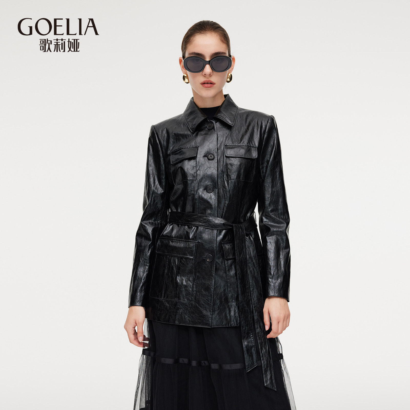 直降3折|歌莉娅PU皮衣工装外套女2025新款秋季流行穿搭黑色夹克