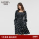 蝶熠花影绝美长袖 直降3折 歌莉娅方领连衣裙女秋季 裙子