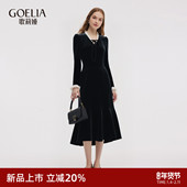 歌莉娅丝绒连衣裙女秋冬款 大方得体穿搭赫本风裙子重要场合小黑裙