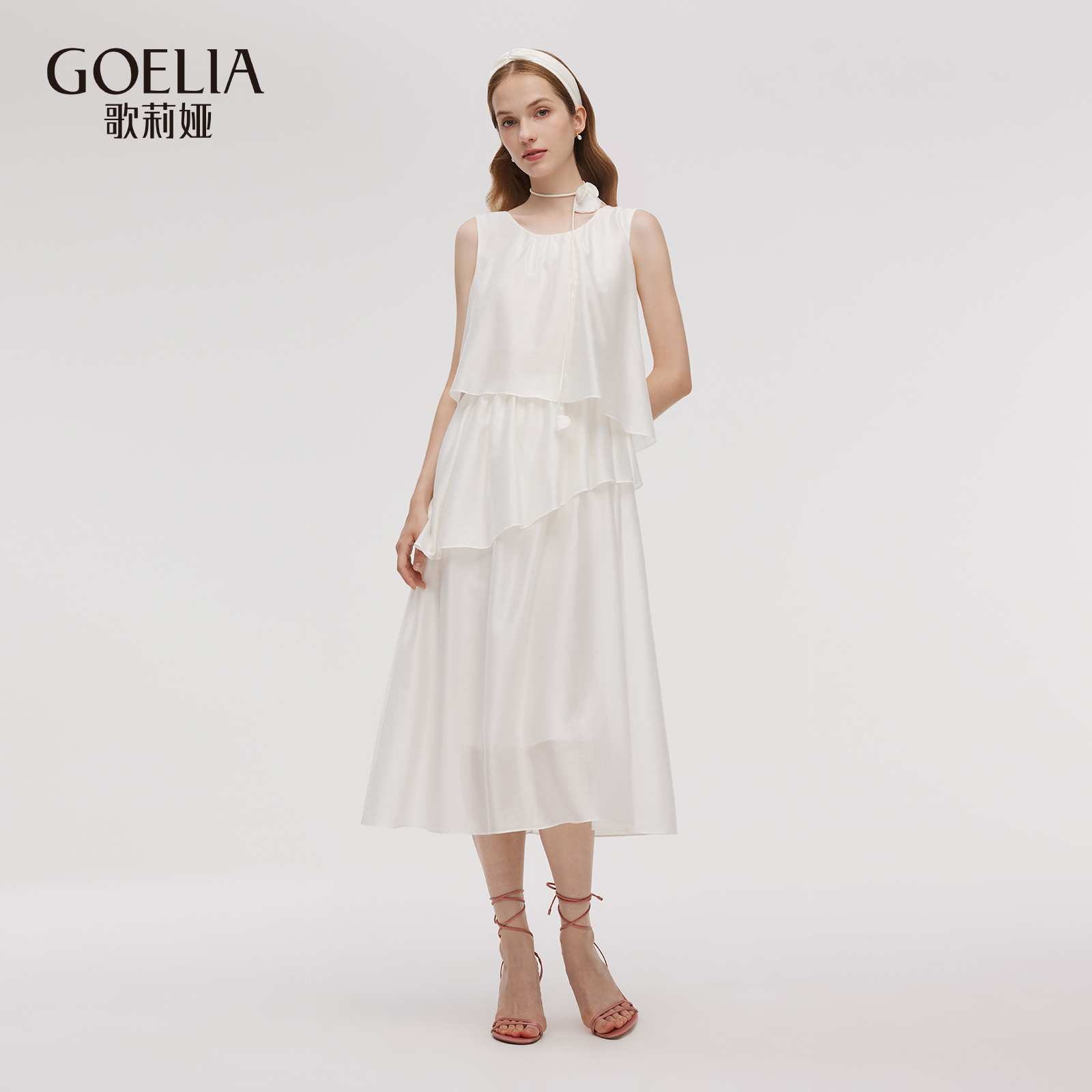 歌莉娅夏季新款薄纱无袖连衣裙女