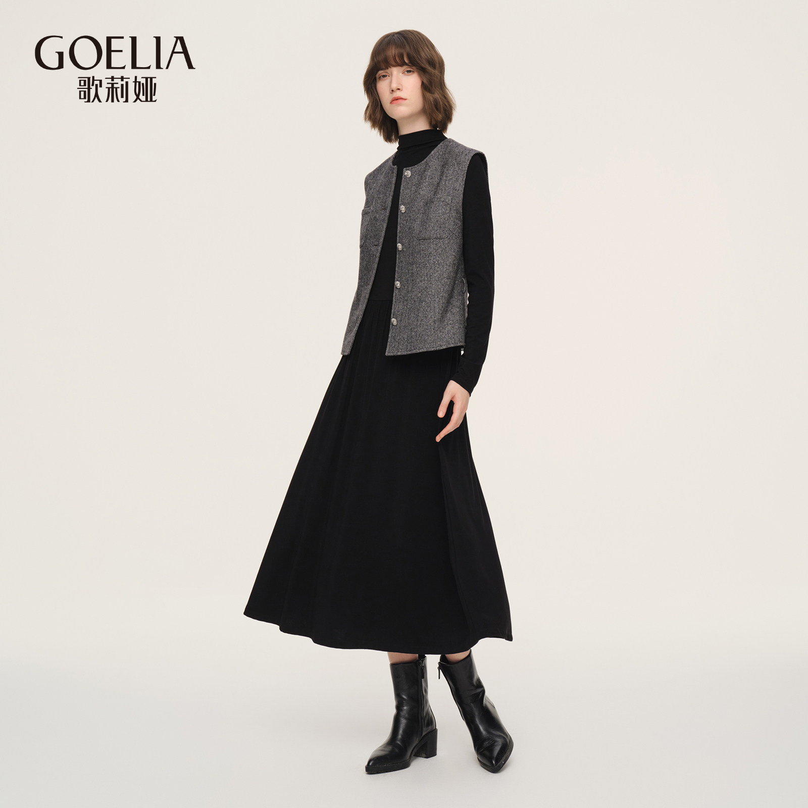 歌莉娅水洗羊毛套装女秋冬2025新款老钱风一整套穿搭连衣裙两件套,女装/女士精品,时尚套装,淘宝优惠券,粉丝福利购,淘宝优惠卷