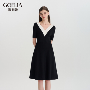 歌莉娅连衣裙女夏季通勤穿搭好看气质V领裙子出席重要场合小黑裙