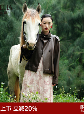 歌莉娅人造毛皮双排扣风衣女春季2026新款短款夹克外套1F1C6F560