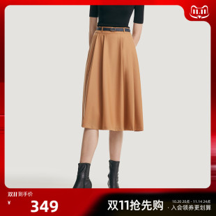 首降5折 黑色高级精纺羊毛梨形a字裙 歌莉娅显瘦半身裙女秋季