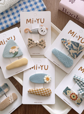 韩版甜美黄蓝色百搭春夏布艺bb夹少女心刘海发夹女孩蝴蝶结发饰