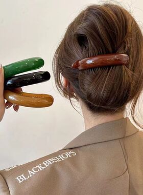孔雀蓝香蕉夹高马尾发夹安可拉红气质发夹女后脑勺盘发一字夹