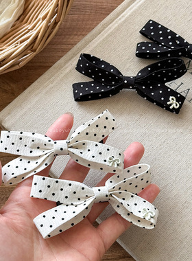 甜美少女波点蝴蝶结发夹侧边夹法式复古小众高级刘海夹蝴蝶结发饰