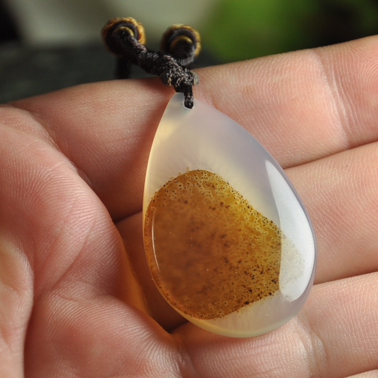 精品未优化天然马料水草海洋玉髓玛瑙水滴男款女款吊坠挂件 A28