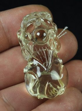 精品手雕件未优化浅色天然黄水晶石貔貅吊坠挂件 毛衣链 男女