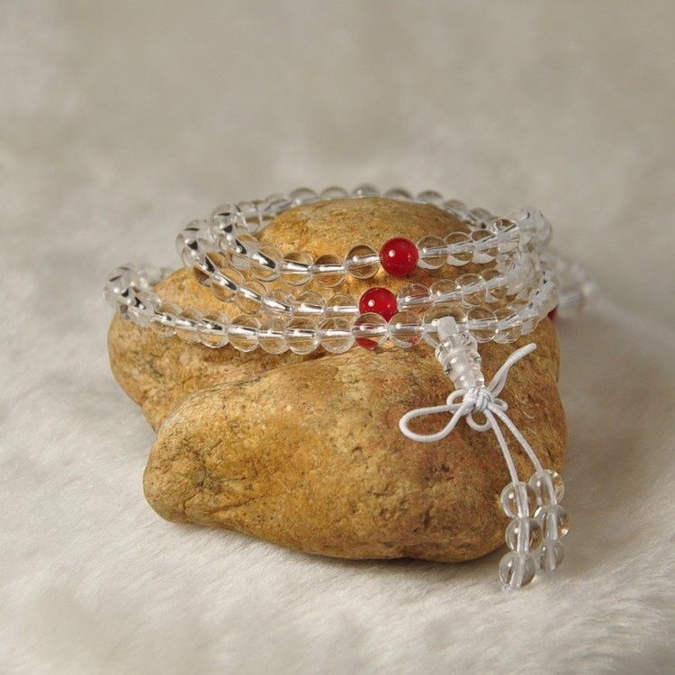 精选 天然白水晶石108颗佛珠白水晶石多圈手链白晶石手串男士女士